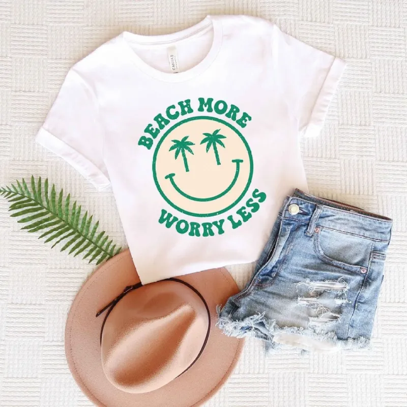 Beach More Worry Less Smiley Face Short Sleeve Crewnneck Tee sold by Zulily