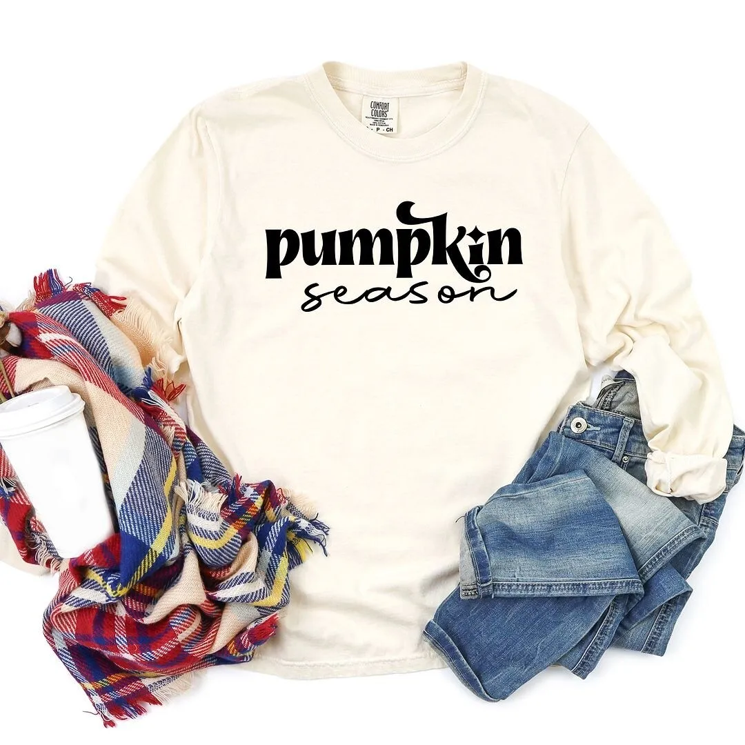 Pumpkin Season Cursive Garment Dyed Long Sleeve sold by Zulily