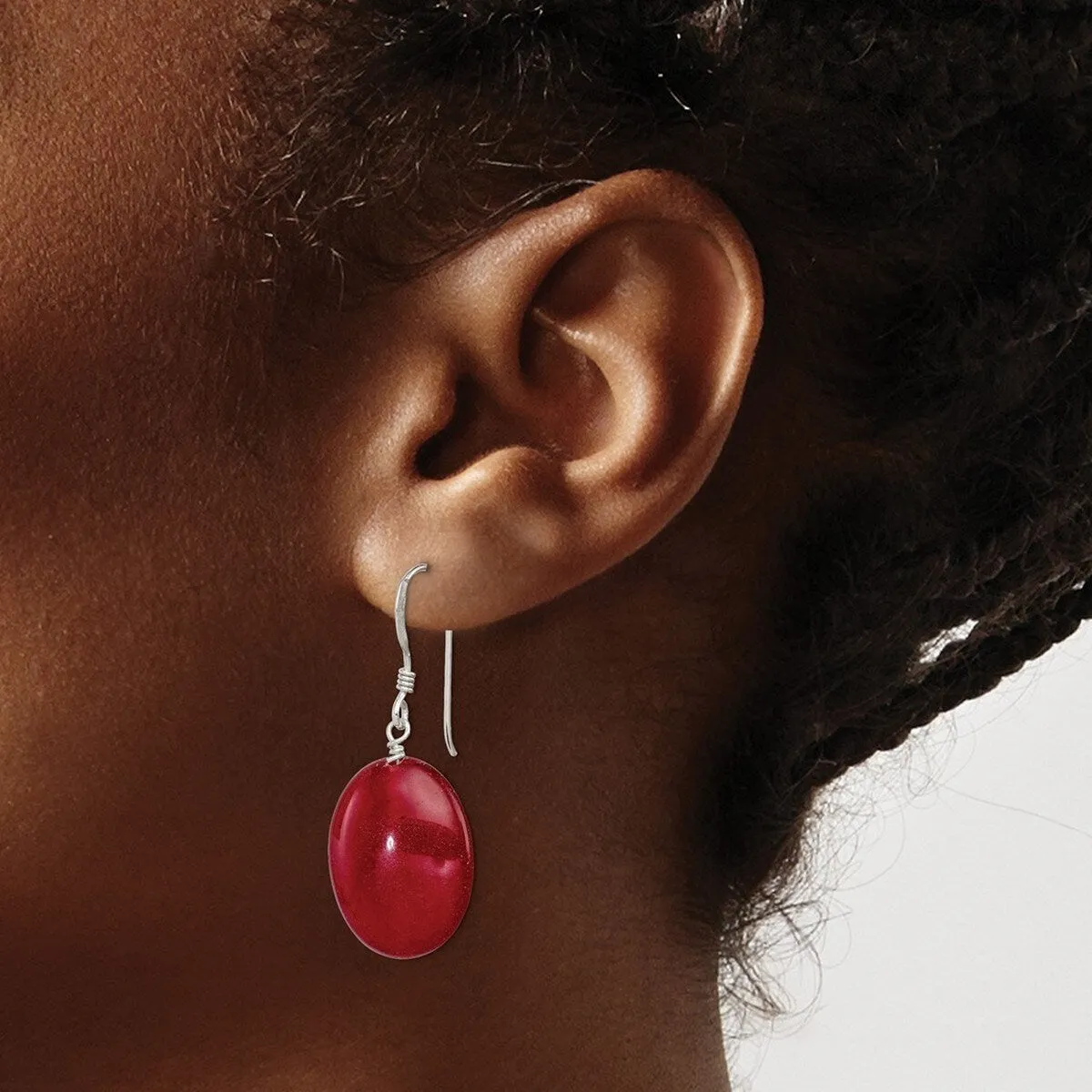 Curata 925 Sterling Silver 15x31mm Hook Red Dyed Jade Long Drop Dangle Earrings sold by Zulily product image thumbnail 4