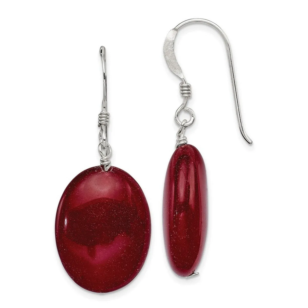 Curata 925 Sterling Silver 15x31mm Hook Red Dyed Jade Long Drop Dangle Earrings sold by Zulily