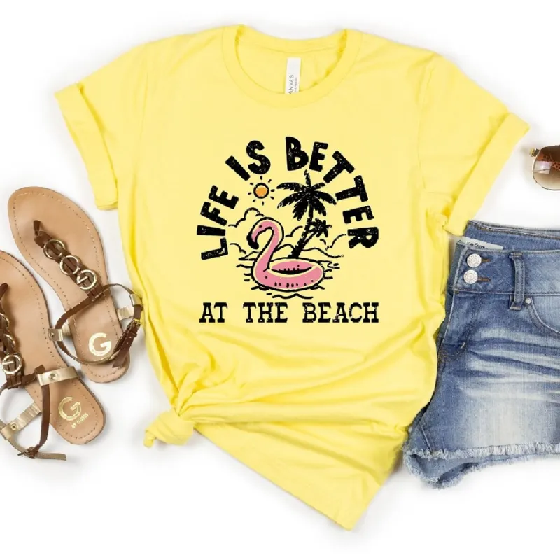 Better at the Beach Flamingo Short Sleeve Crewnneck Tee sold by Zulily