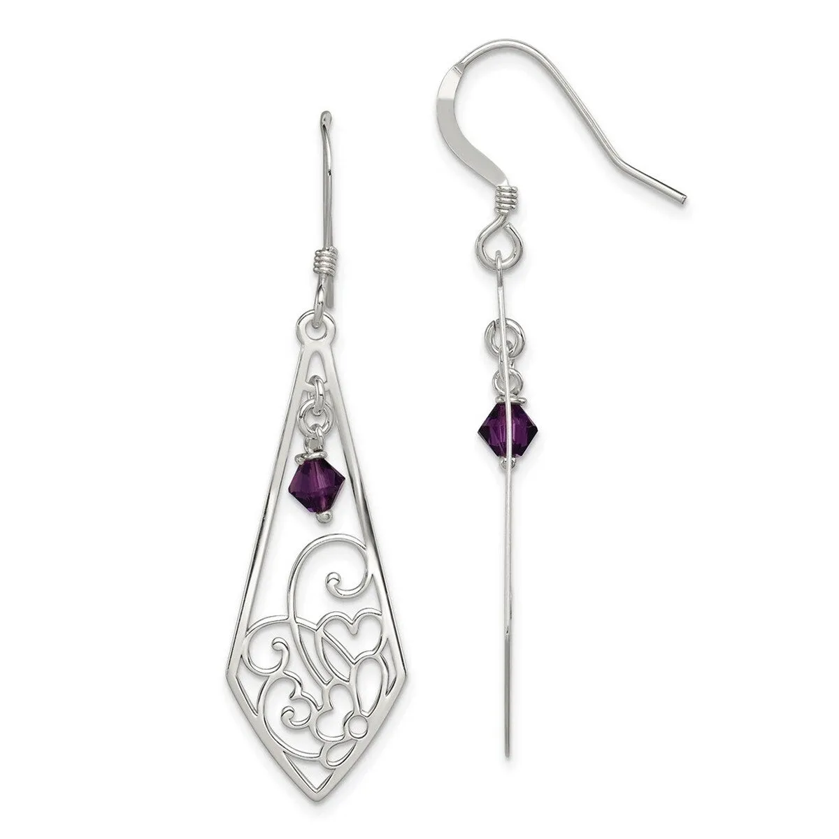 Curata 925 Sterling Silver Polished 15x53mm Amethyst Dangle Hook Earrings sold by Zulily