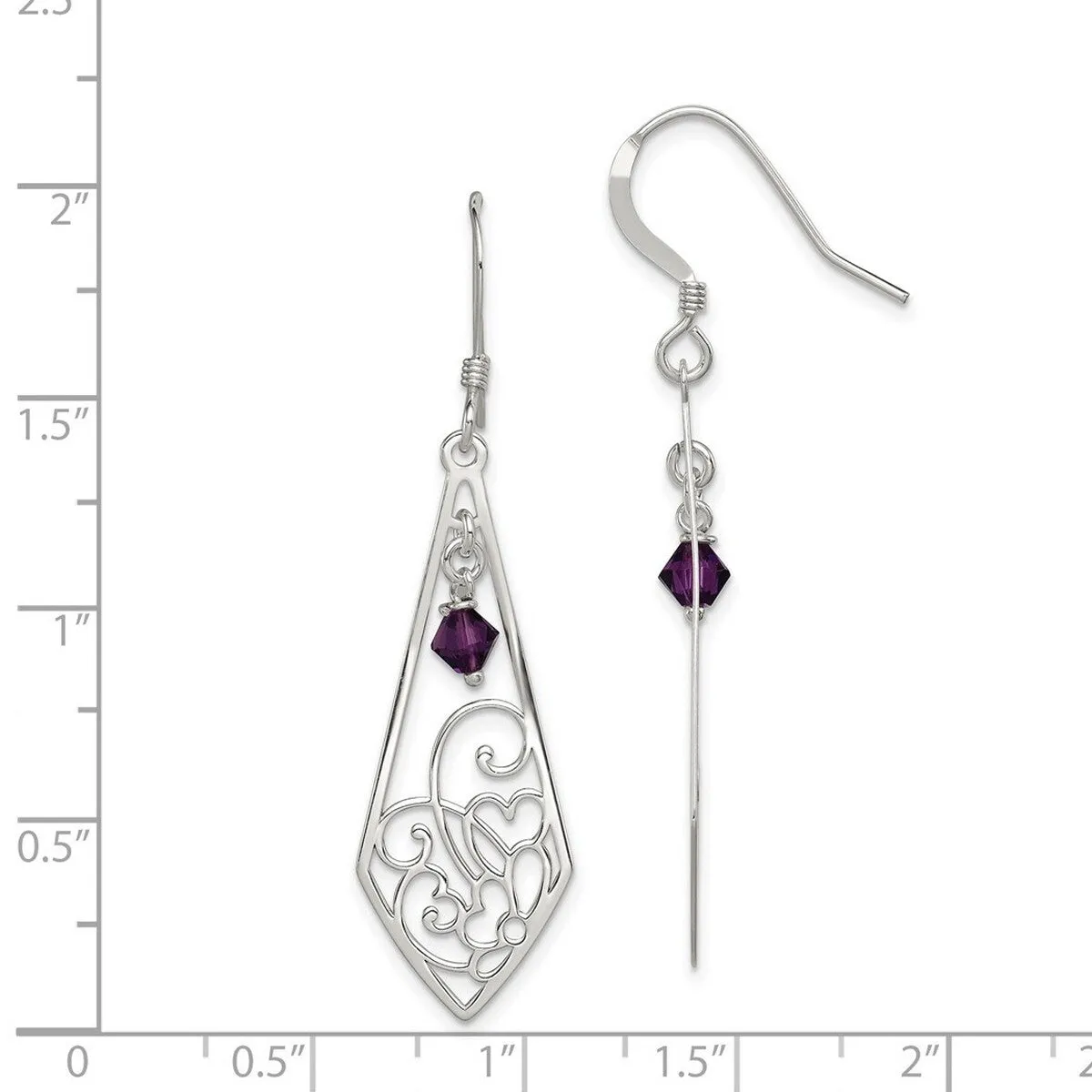 Curata 925 Sterling Silver Polished 15x53mm Amethyst Dangle Hook Earrings sold by Zulily product image thumbnail 2