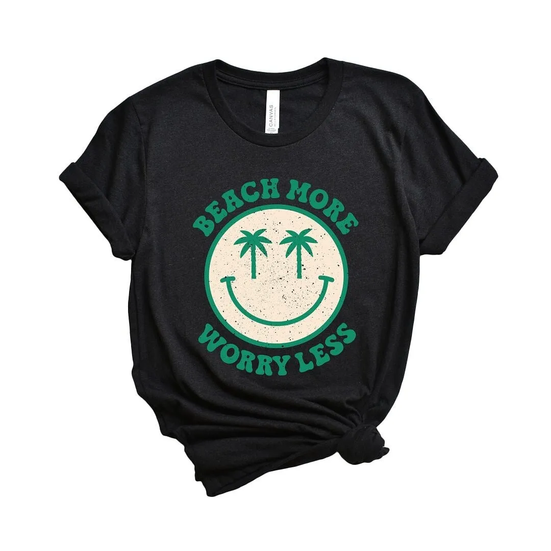Beach More Worry Less Smiley Face Short Sleeve Crewnneck Tee sold by Zulily product image thumbnail 2