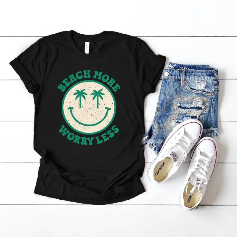 Beach More Worry Less Smiley Face Short Sleeve Crewnneck Tee sold by Zulily
