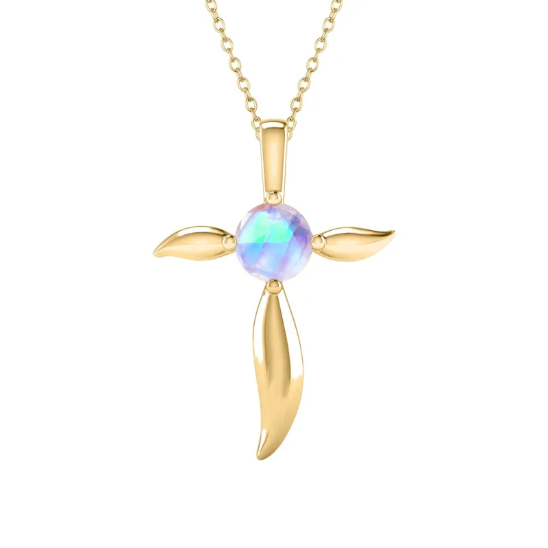 18K Gold Over Sterling Silver Natural Rainbow Moonstone Cross Pendant sold by Zulily