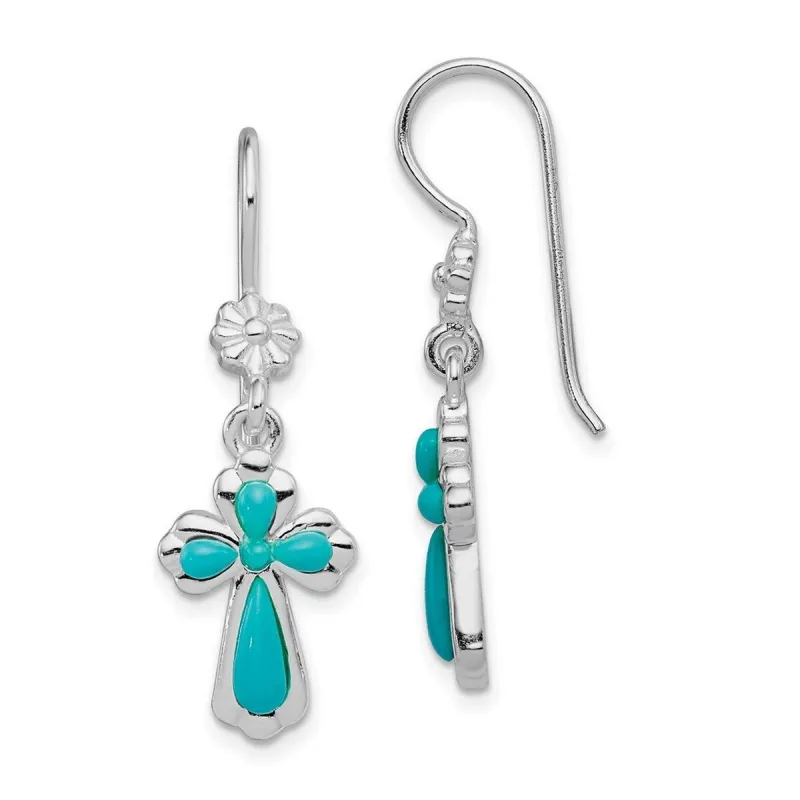 Curata 925 Sterling Silver Polished 12x36mm Simulated Turquoise Cross Hook Earrings sold by Zulily