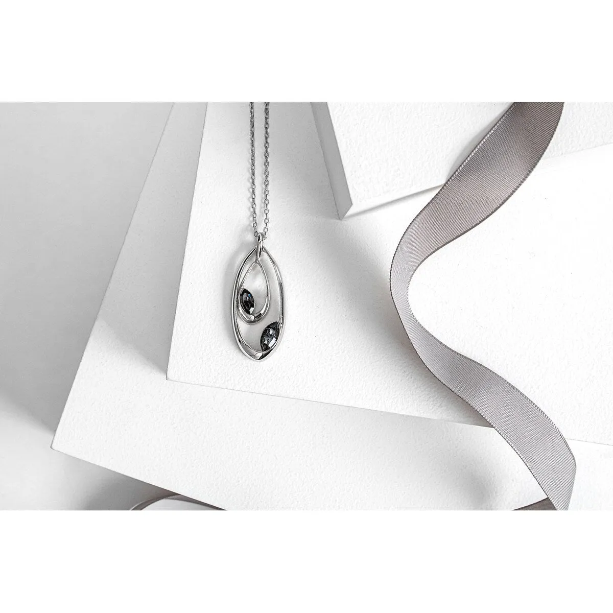 Crystal Double Teardrop Elongated Pendant Necklace sold by Zulily product image thumbnail 2