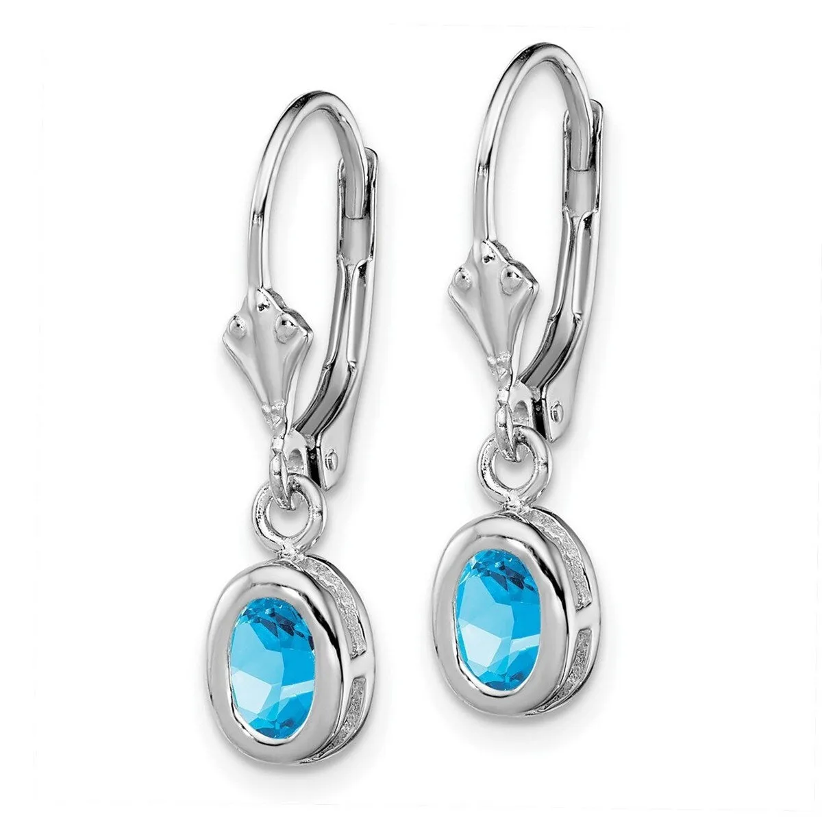 Curata 925 Sterling Silver Bezel Polished 7x28mm Oval Blue Topaz Leverback Earrings sold by Zulily product image thumbnail 3