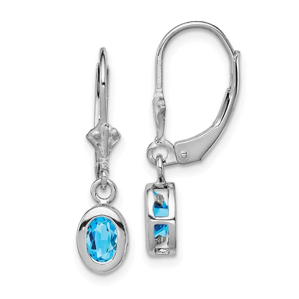 Curata 925 Sterling Silver Bezel Polished 7x28mm Oval Blue Topaz Leverback Earrings sold by Zulily