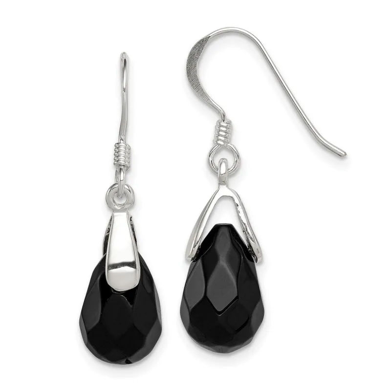 Curata 925 Sterling Silver Polished 8x30mm Hook Simulated Onyx Teardrop Dangle Earrings sold by Zulily