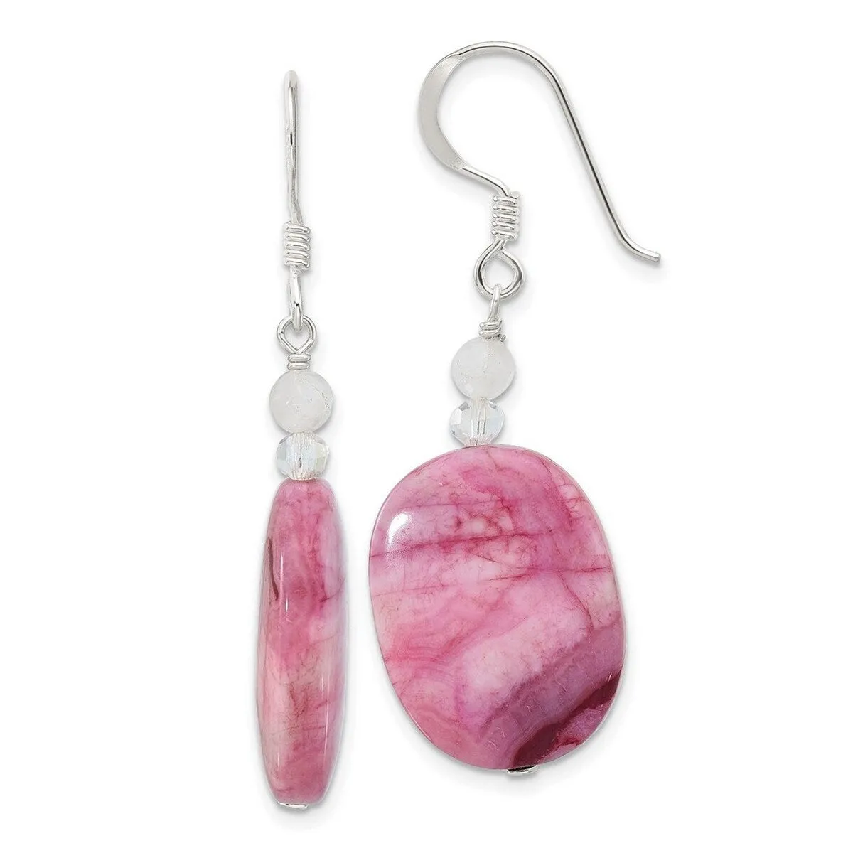 Curata 925 Sterling Silver 15.5x46.2mm Pink Agate Pink Quartz and Crystal Earrings sold by Zulily