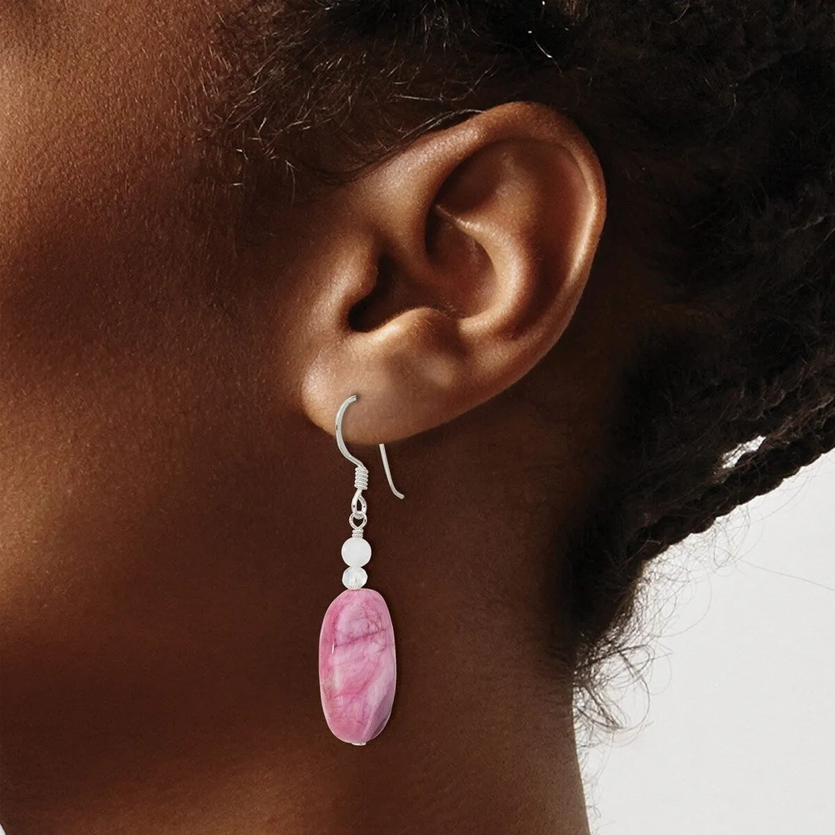Curata 925 Sterling Silver 15.5x46.2mm Pink Agate Pink Quartz and Crystal Earrings sold by Zulily product image thumbnail 4