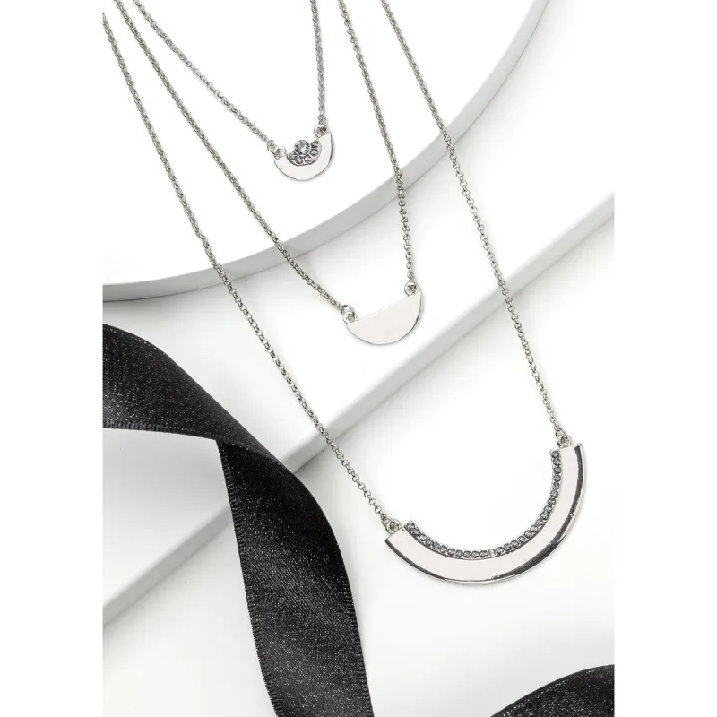 Silvertone Multilayered Necklace With Swarovski Crystals In Silvernight sold by Zulily