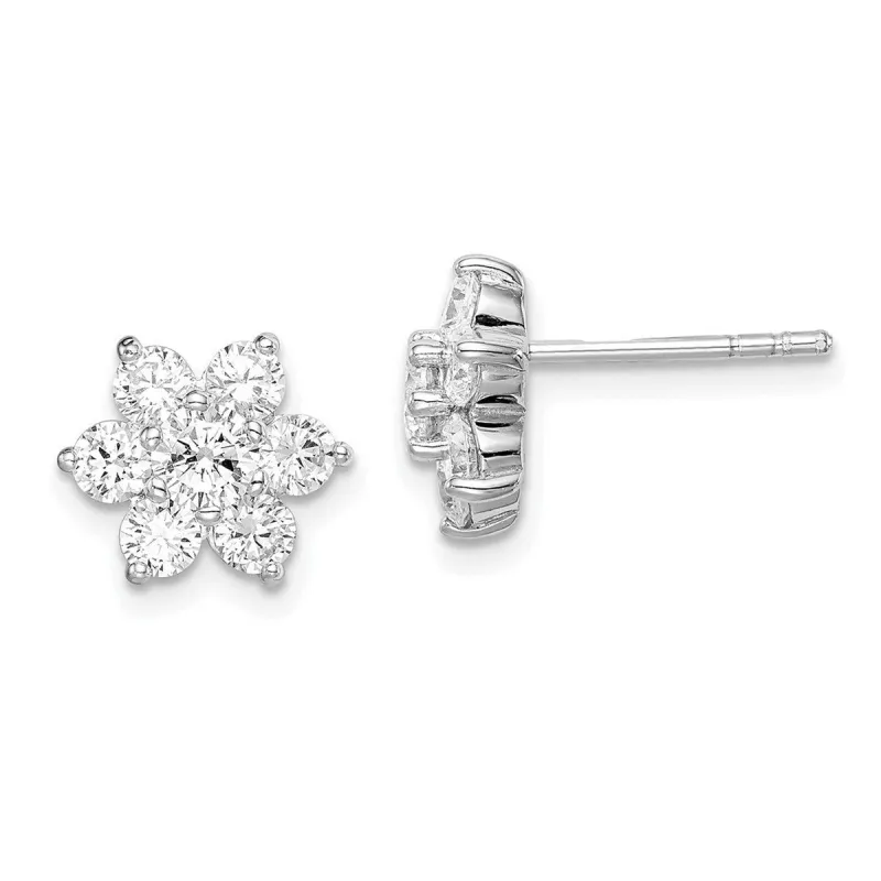Curata 925 Sterling Silver Rhodium 7.83x7.83mm Cubic Zirconia Post Flower Earrings sold by Zulily