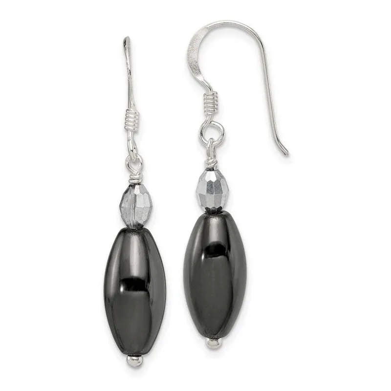 Curata 925 Sterling Silver 9x42mm Crystal and Hematite Hook Earrings sold by Zulily
