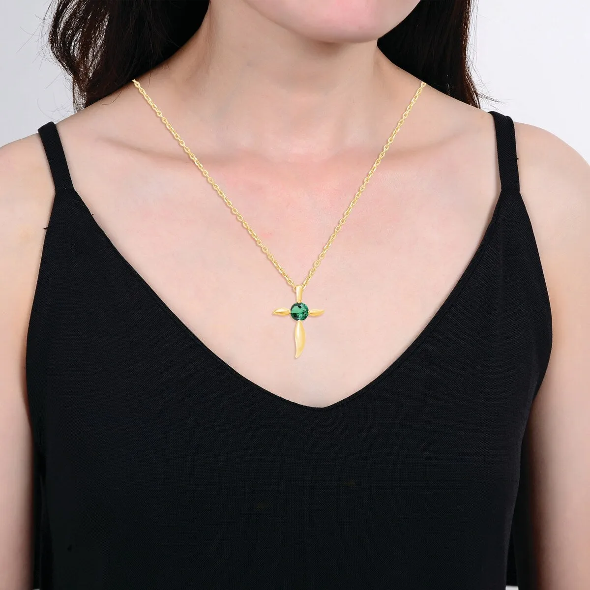 18K Gold Over Sterling Silver Emerald Cross Pendant sold by Zulily product image thumbnail 3