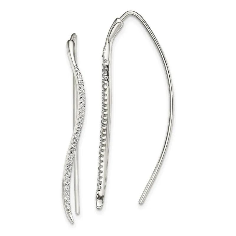 Curata 925 Sterling Silver 44.5x1.57mm Cubic Zirconia Curved Bar Threader Earrings sold by Zulily