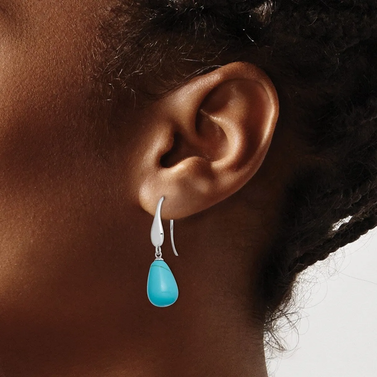 Curata 925 Sterling Silver Rhodium Plated 9.5x36mm Simulated Turquoise Teardrop Dangle Earrings sold by Zulily product image thumbnail 4