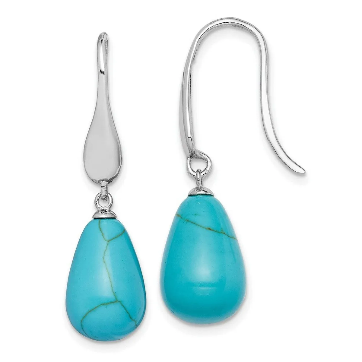 Curata 925 Sterling Silver Rhodium Plated 9.5x36mm Simulated Turquoise Teardrop Dangle Earrings sold by Zulily