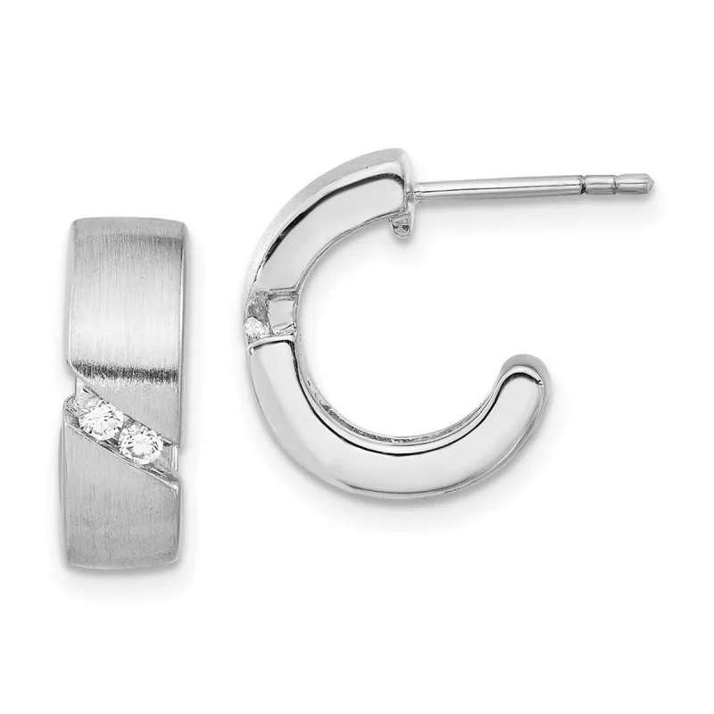 Curata 925 Sterling Silver Brushed 14x16mm Half Hoop Cubic Zirconia Earrings sold by Zulily