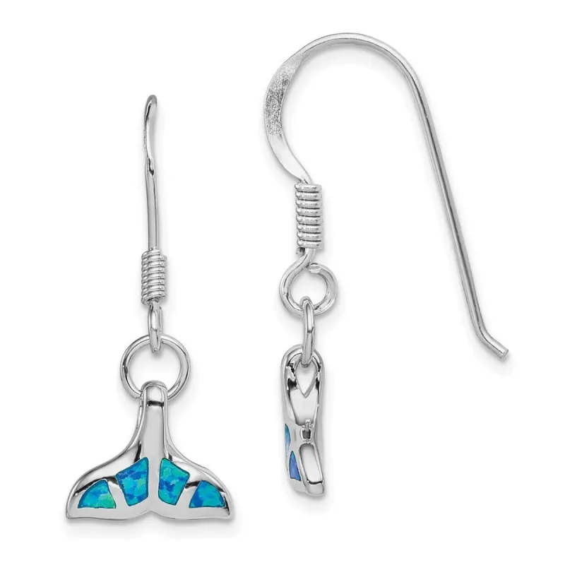 Curata 925 Sterling Silver Polished 13x31mm Blue Simulated Opal Dolphin Tail Hook Earrings sold by Zulily