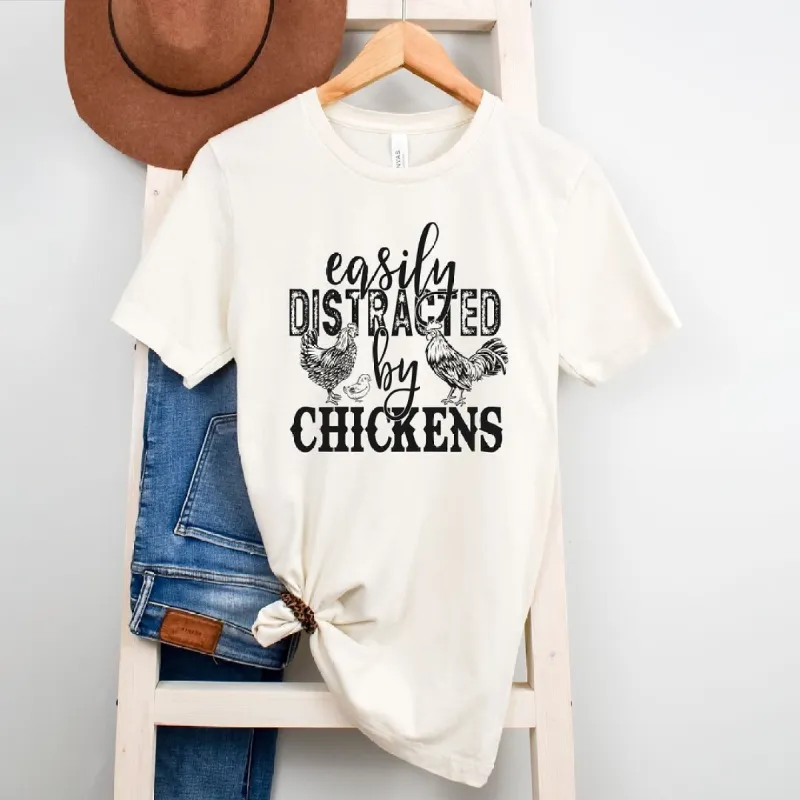 Distracted by Chickens Short Sleeve Crewnneck Tee sold by Zulily
