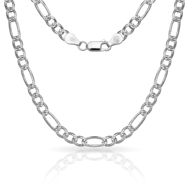 Curata Sterling Silver Men's Italian 6mm Pave Figaro Chain Necklace (18'-30") - White sold by Zulily