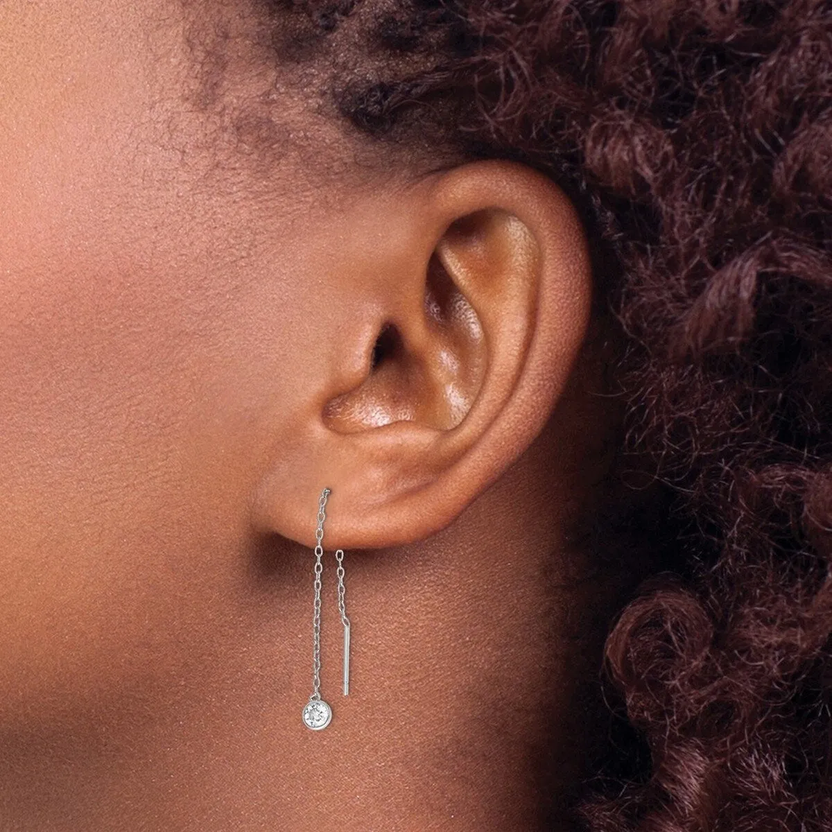 Curata 925 Sterling Silver Rhodium 4.38x63.58mm Cubic Zirconia Chain Threader Earrings sold by Zulily product image thumbnail 4