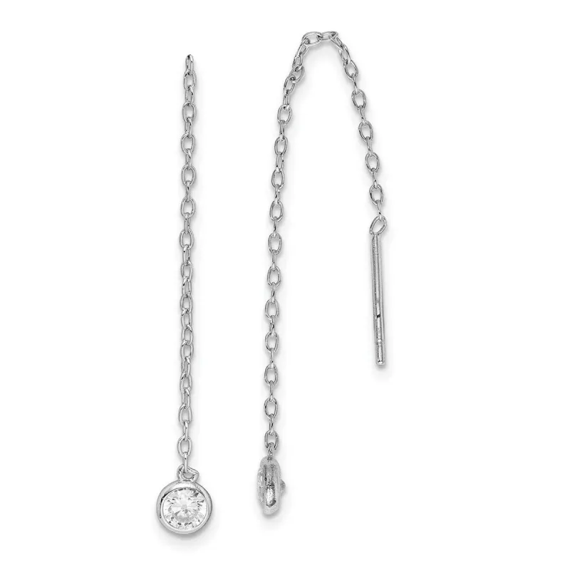 Curata 925 Sterling Silver Rhodium 4.38x63.58mm Cubic Zirconia Chain Threader Earrings sold by Zulily