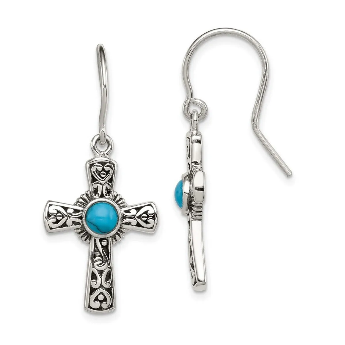 Curata 925 Sterling Silver 16x33mm Polished Simulated Turquoise Cross Hook Earrings sold by Zulily
