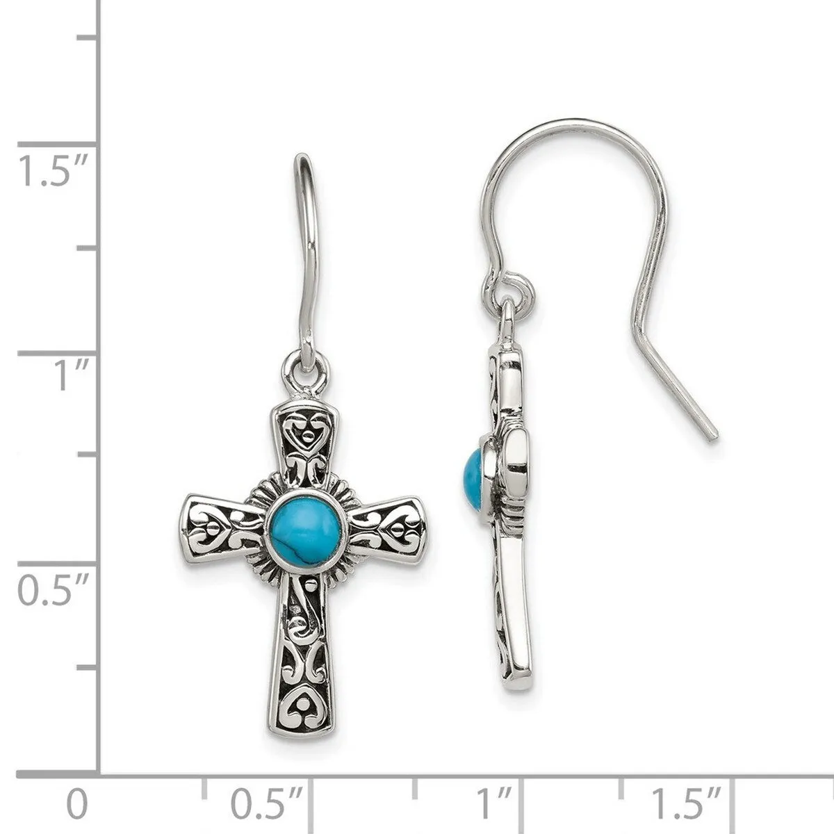 Curata 925 Sterling Silver 16x33mm Polished Simulated Turquoise Cross Hook Earrings sold by Zulily product image thumbnail 2