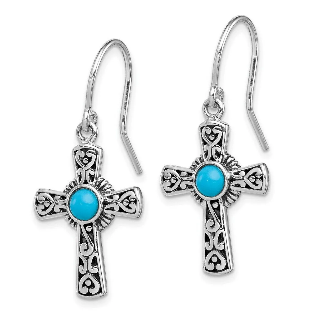 Curata 925 Sterling Silver 16x33mm Polished Simulated Turquoise Cross Hook Earrings sold by Zulily product image thumbnail 3