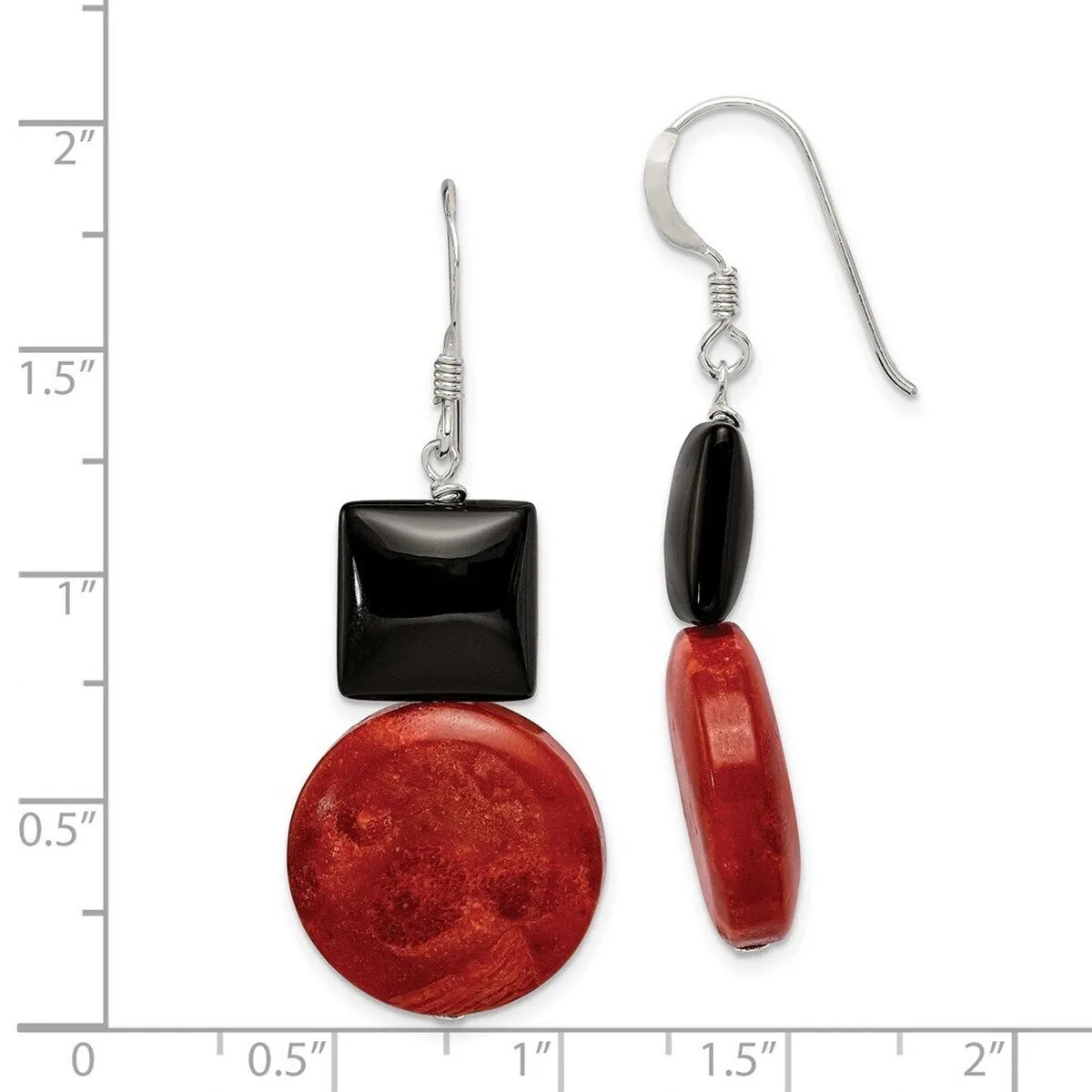 Curata 925 Sterling Silver 18x38mm Black Agate and Red Simulated Coral Hook Earrings sold by Zulily product image thumbnail 2