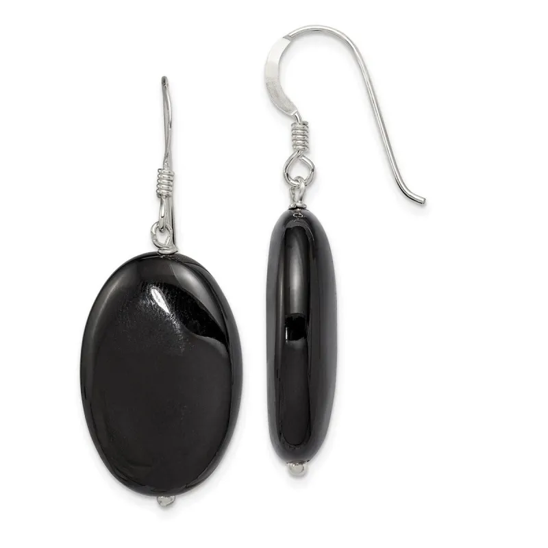 Curata 925 Sterling Silver 16x41mm Hook Black Agate Earrings sold by Zulily