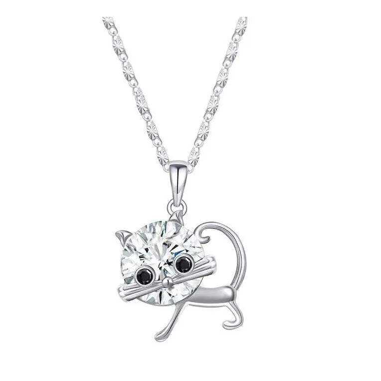 Silvertone Clear Swarovski Crystal Cat Pendant Necklace sold by Zulily