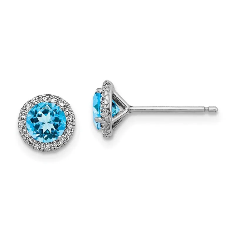 Curata 925 Sterling Silver 8x8mm Blue Topaz and Cubic Zirconia Halo Post Earrings sold by Zulily