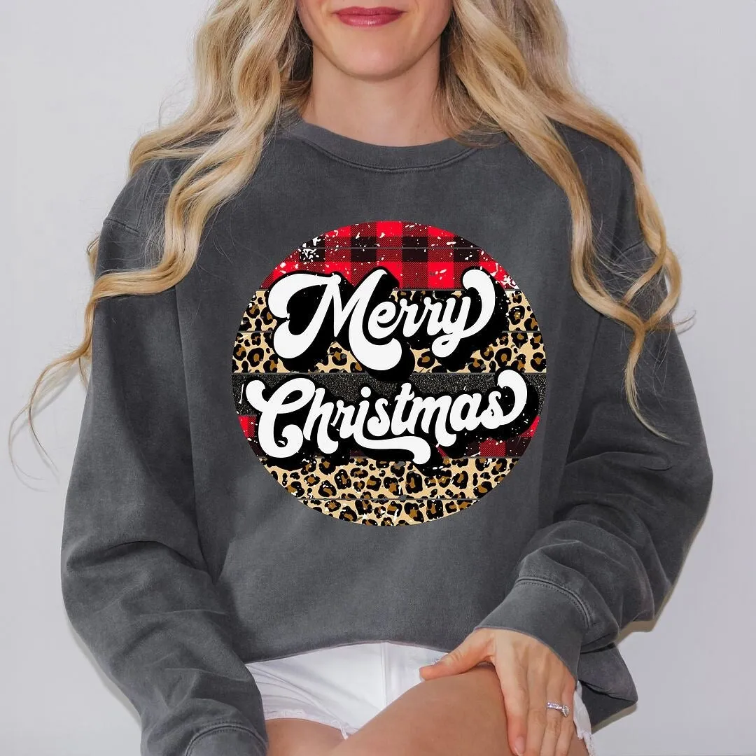Buffalo Plaid Leopard Merry Christmas Garment Dyed Sweatshirt sold by Zulily product image thumbnail 4