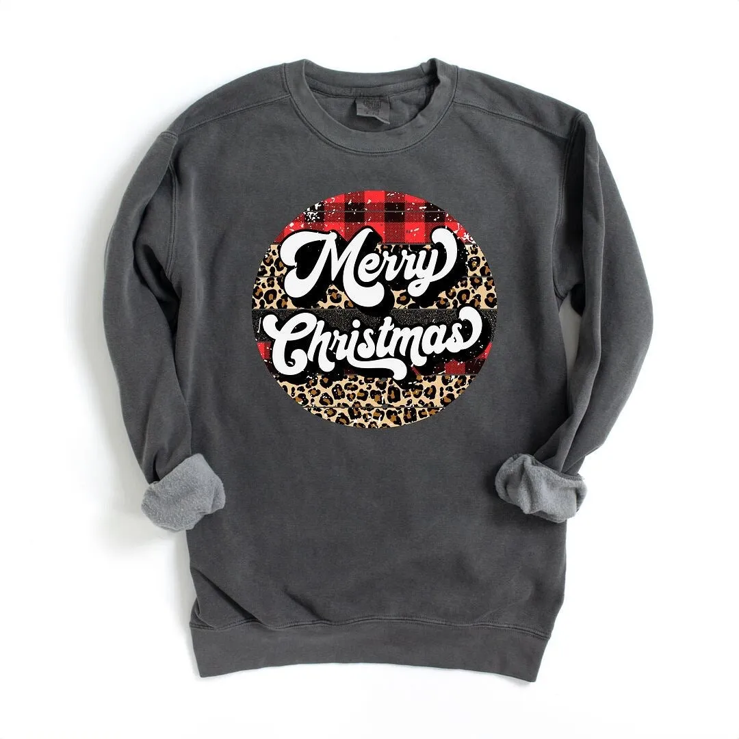 Buffalo Plaid Leopard Merry Christmas Garment Dyed Sweatshirt sold by Zulily product image thumbnail 3