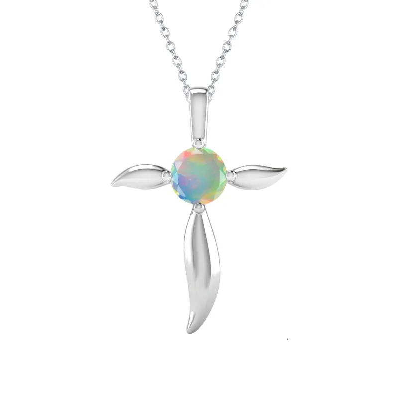 Sterling Silver Natural Ethiopian Opal Cross Pendant sold by Zulily