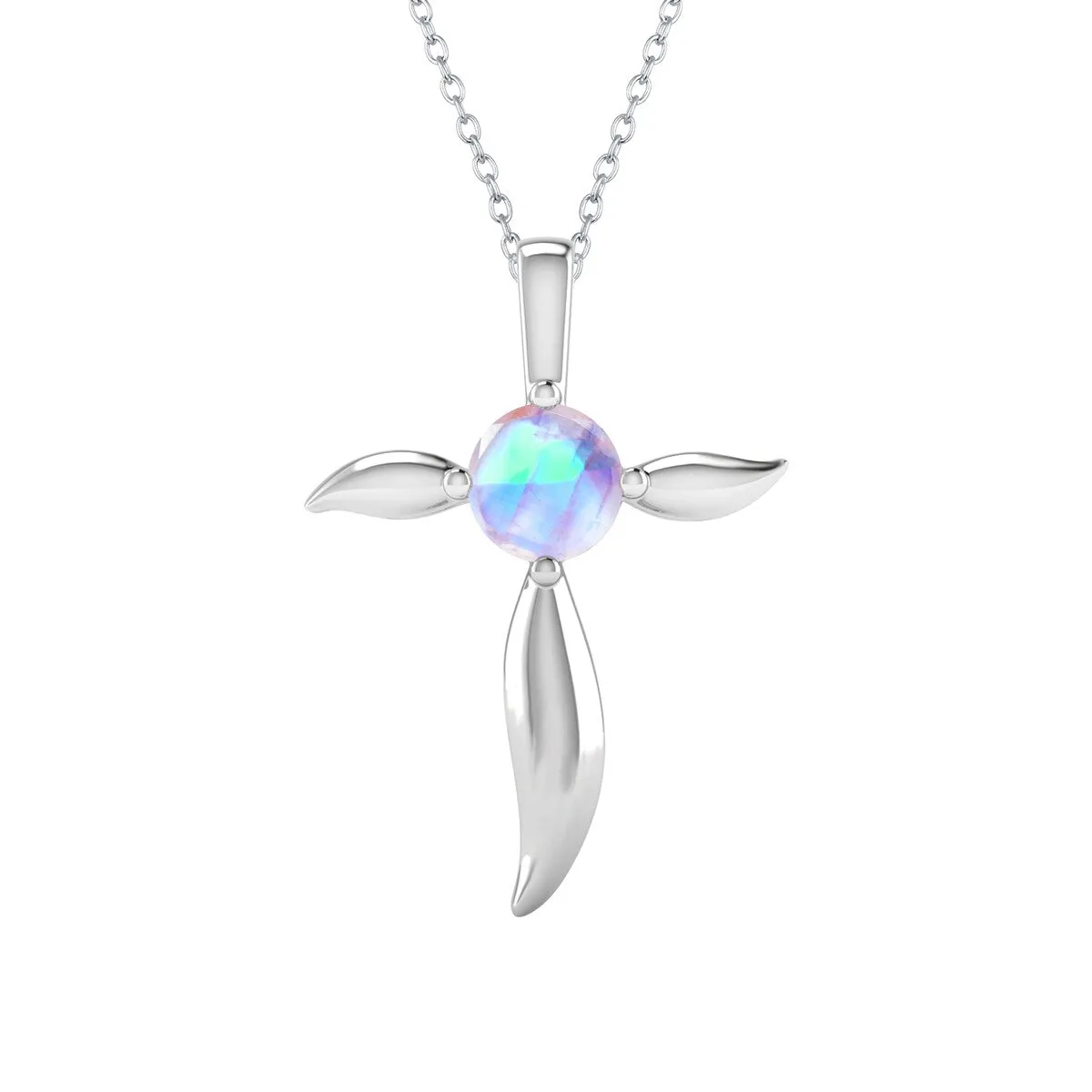 Sterling Silver Natural Rainbow Moonstone Cross Pendant sold by Zulily