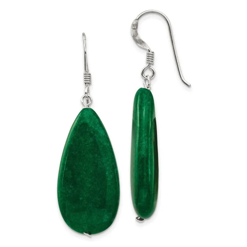 Curata 925 Sterling Silver 15x48mm Hook Dark Green Dyed Jade Dangle Earrings sold by Zulily