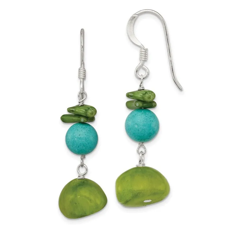 Curata 925 Sterling Silver 14x37mm Dyed Jade Green Simulated Coral Dyed Howlite Dangle Hook Earrings sold by Zulily