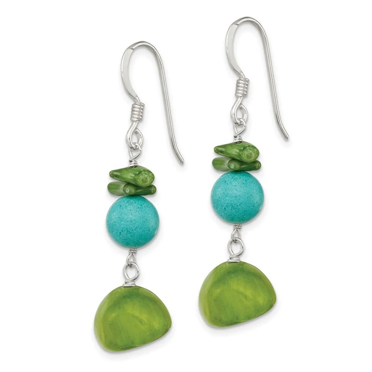 Curata 925 Sterling Silver 14x37mm Dyed Jade Green Simulated Coral Dyed Howlite Dangle Hook Earrings sold by Zulily product image thumbnail 3