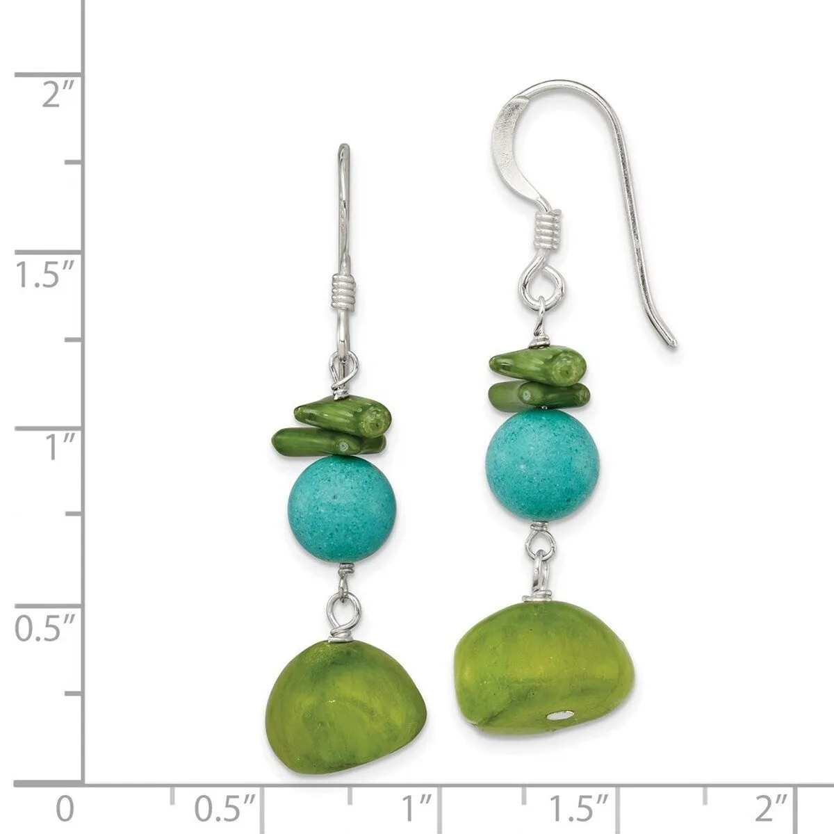 Curata 925 Sterling Silver 14x37mm Dyed Jade Green Simulated Coral Dyed Howlite Dangle Hook Earrings sold by Zulily product image thumbnail 2