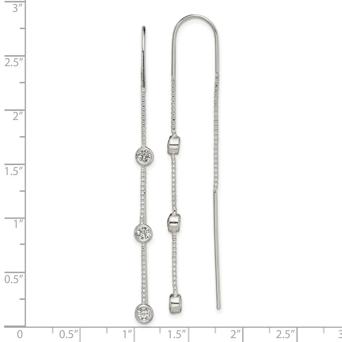 Curata 925 Sterling Silver Polished 4x66.5mm 3 Bezel Set Cubic Zirconia Dangle Threader Earrings sold by Zulily product image thumbnail 2