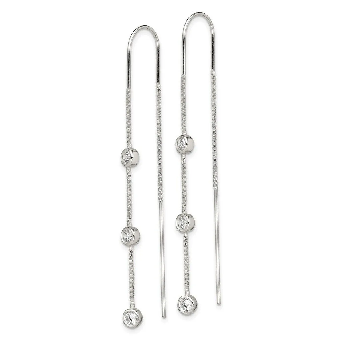 Curata 925 Sterling Silver Polished 4x66.5mm 3 Bezel Set Cubic Zirconia Dangle Threader Earrings sold by Zulily product image thumbnail 3