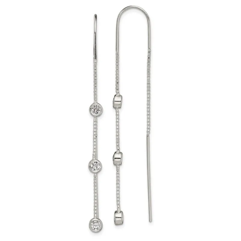 Curata 925 Sterling Silver Polished 4x66.5mm 3 Bezel Set Cubic Zirconia Dangle Threader Earrings sold by Zulily