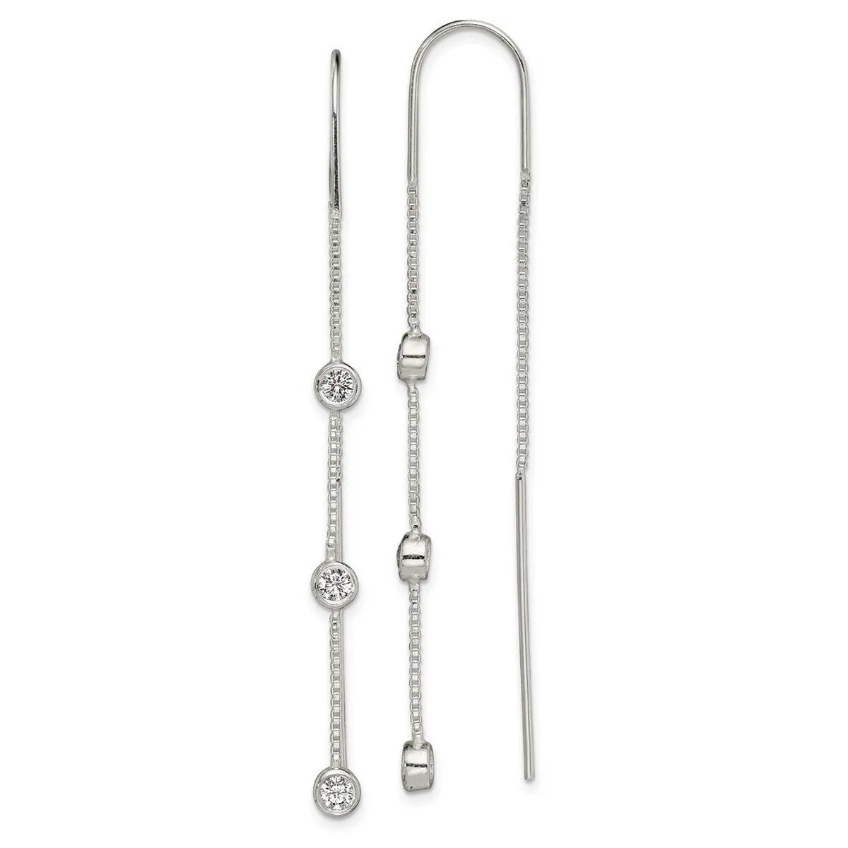 Curata 925 Sterling Silver Polished 4x66.5mm 3 Bezel Set Cubic Zirconia Dangle Threader Earrings sold by Zulily