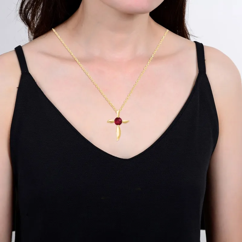 18K Gold Over Sterling Silver Ruby Cross Pendant sold by Zulily